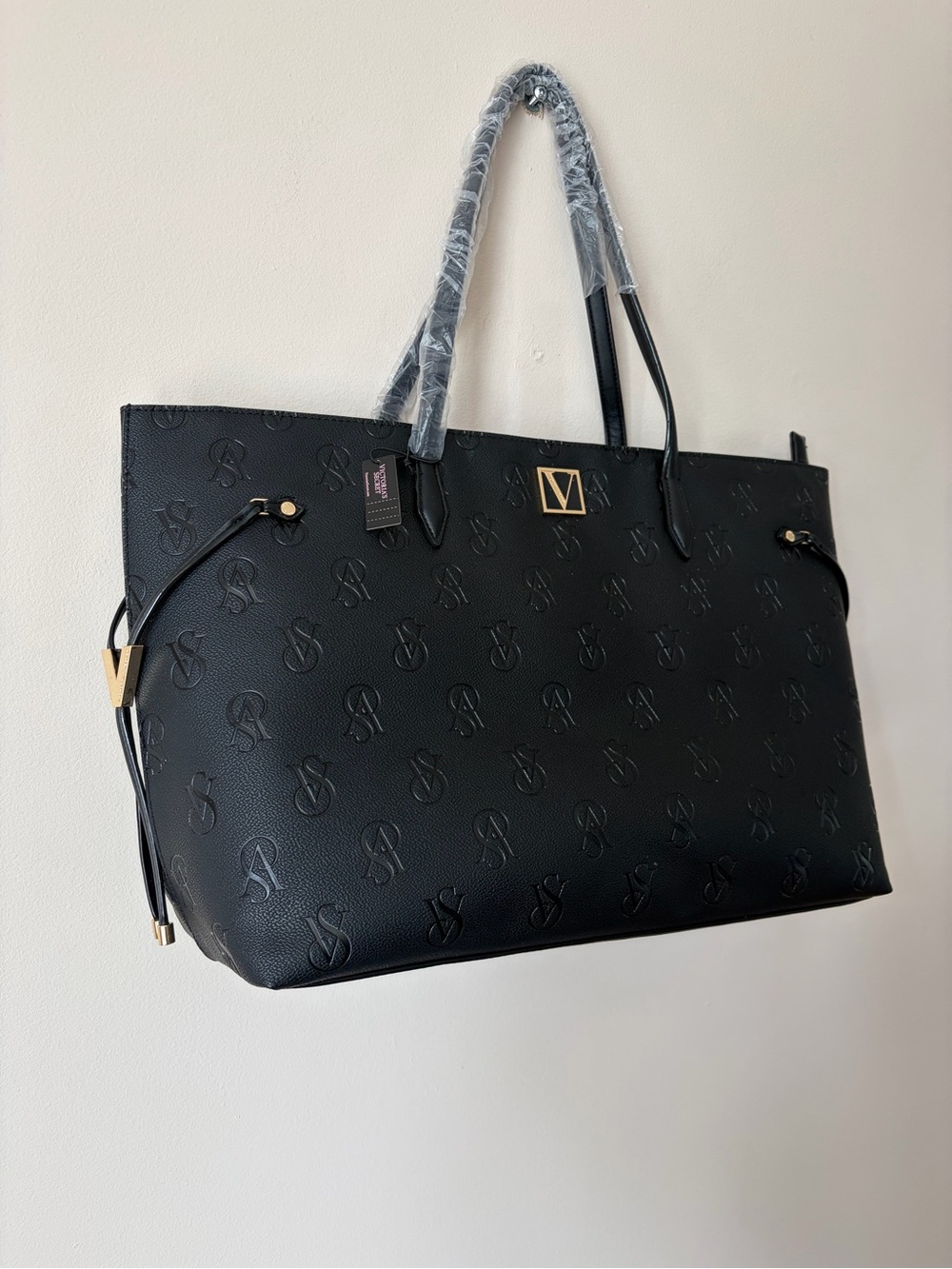 Black Embossed Tote Bag with Gold Accent- Victoria Secret - Picture 3 of 8